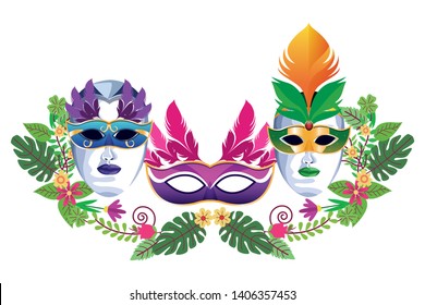 set of masks with feathers