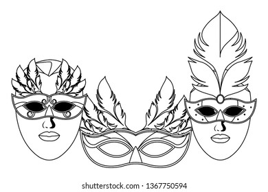 set of masks and feathers black and white