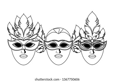 set of masks and feathers black and white