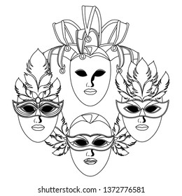 set of masks and feathers black and white