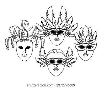 set of masks and feathers black and white
