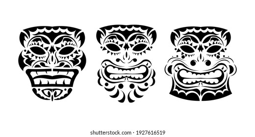 Set of masks in the ornament style. Polynesian, Maori or Hawaiian tribal patterns. Vector