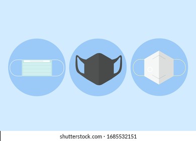 Ponga máscaras de seguridad para respirar máscaras. protección contra el polvo y respiración de las vías respiratorias médicas. El hospital o la contaminación protegen la cara enmascarada. Las máscaras médicas esmog polvo pm2.5 peligro. vectorial.