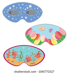 A set of masks for sleeping. Flower field, underwater world and sleepy fish.