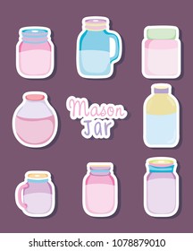 Set of mason jar drawings