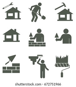 Set of mason worker icons. Vector illustration