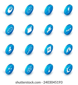 Set Masons, Magic hand mirror, Bottle with love potion, Ticket, Magician hat, Carnival garland flags and in icon. Vector