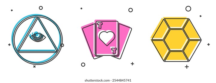 Set Masons, Playing cards and Magic stone icon. Vector