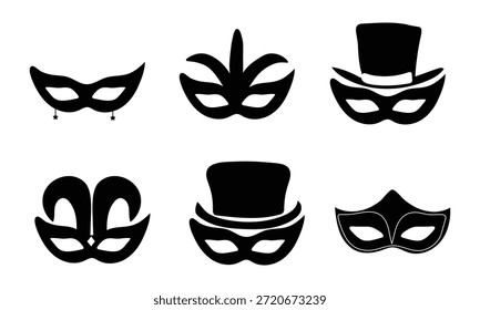 Set of masquerade carnival mask. Various design. Celebration icon.