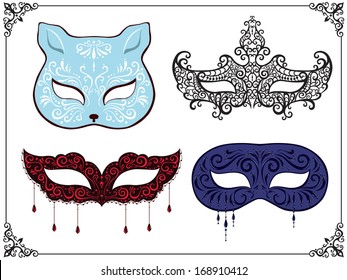 A set of masquerade masks isolated on white background. Vector Illustration