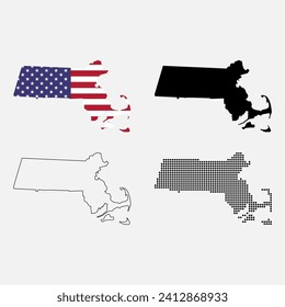 Set of Massachusetts map, united states of america. Flat concept icon vector illustration .