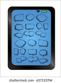 Set of massage bubbles on background plate. Free hand drawn. Vector illustration.