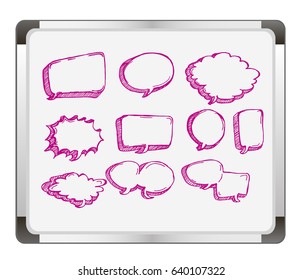 Set of massage bubbles on flip chart background. Free hand drawn. Vector illustration.
