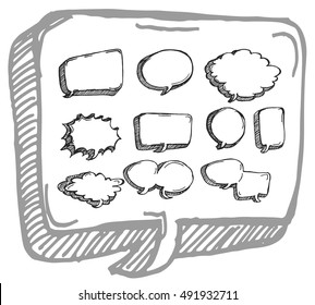 Set of massage bubbles on white background. Free hand drawn. Vector illustration.