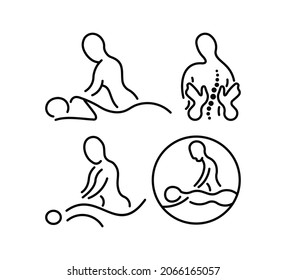 set Massage procedure line outline icon,Back massage vector icons set outline style