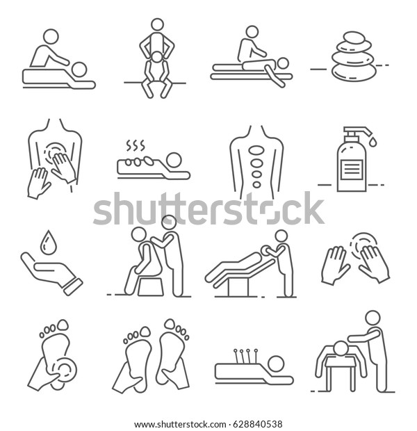 Thiết lập của massage liên quan Vector Line Icons. Bao gồm các biểu