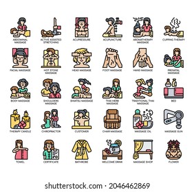 Set of Massage Therapy thin line and pixel perfect icons for any web and app project. 
