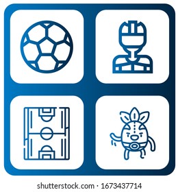 Set of match icons. Such as Soccer ball, Hockey player, Soccer field, Wrestler , match icons