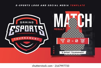 Plantilla de banner de juego de deportes electrónicos de resultados de partidos para medios sociales y logotipo de torneo de juegos