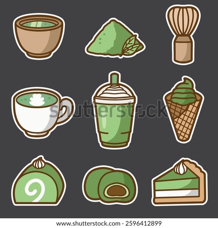 set of matcha sticker good for sticker, badge, element design, icon, etc