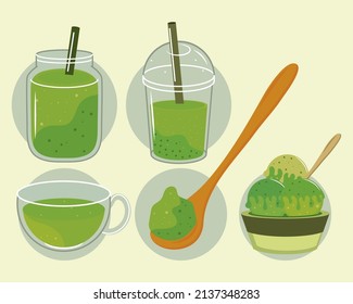 set de té y helado matcha