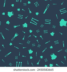 Set Matches, Bread knife, Spatula and Chef hat on seamless pattern. Vector