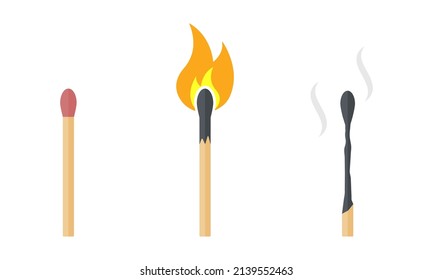 Set with matches. Matches with fire on white background. Vector 10 Eps.