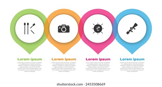 Set Matches, Photo camera, Sun and Sniper optical sight. Business infographic template. Vector