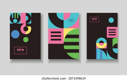 A set of matching compositions with geometric patterns. Design for posters, covers or booklets in a modern abstract style.