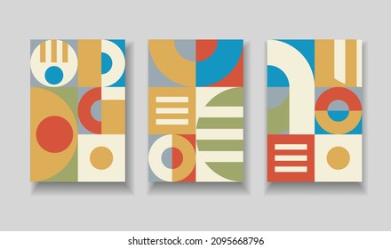 A set of matching compositions with geometric patterns. Design for posters, covers or booklets in a modern abstract style.