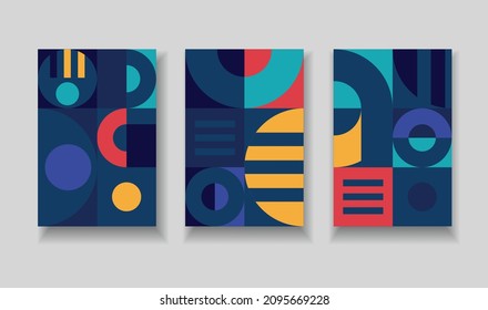 A set of matching compositions with geometric patterns. Design for posters, covers or booklets in a modern abstract style.