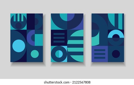 A set of matching compositions with geometric patterns. Design for posters, covers or booklets in a modern abstract style.
