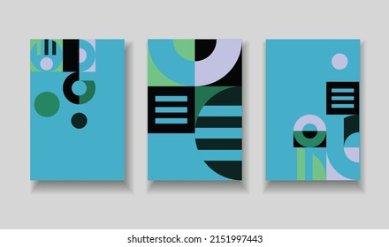 A set of matching compositions with geometric patterns. Design for posters, covers or booklets in a modern abstract style.