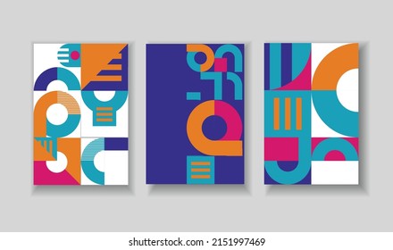 A set of matching compositions with geometric patterns. Design for posters, covers or booklets in a modern abstract style.