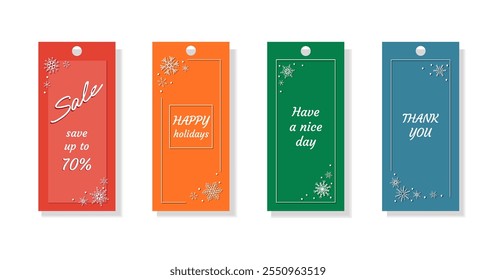 Conjunto de Verticales a juego, Anuncios en colores retro, con copos de nieve y mensajes para Clientes