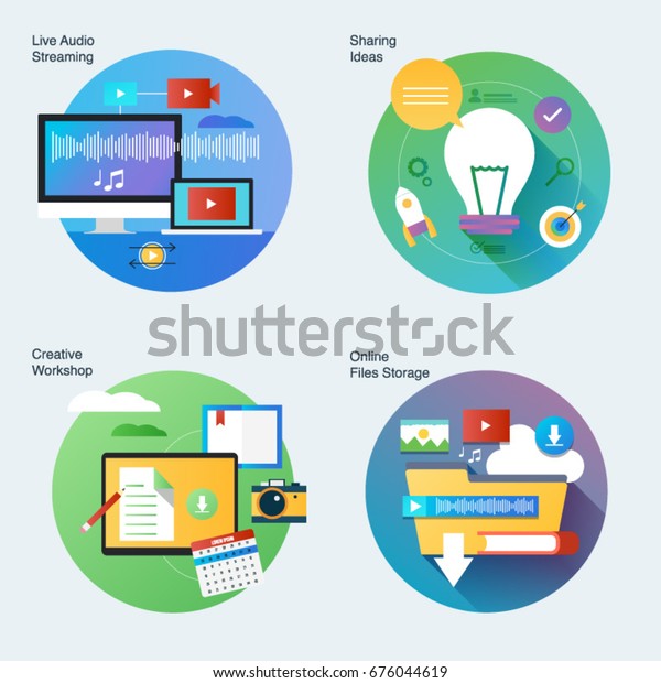 Set Material Design Concepts Icons Audio Stock Vector Royalty Free 676044619