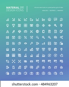 Set of material design line icons. Pixel perfect icons for finance and banking, money transaction, e-banking.