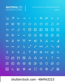 Set of material design line icons. Pixel perfect arrow icons for navigation, business and media apps, business management.