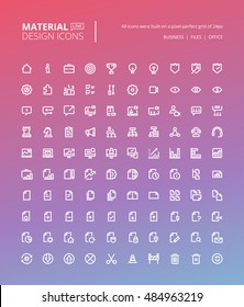 Set Of Material Design Line Icons. Pixel Perfect Icons For Business And Marketing, Office Tools, Digital Media. 