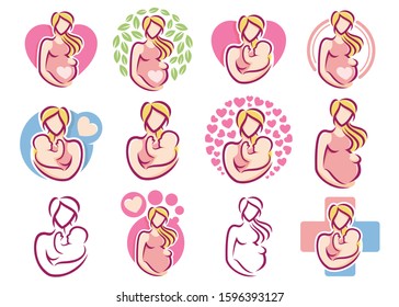 A set of Maternity logo design template, pregnancy mother baby icon pack collection