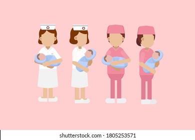 Krankenschwestern für Mutterschwestern halten flaches NeugeborBabydesign Vektorgrafik