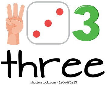 Set of math counting number three illustration