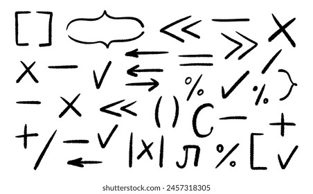 Conjunto de Elementos matemáticos diseñados para su uso en el proyecto.  Elementos de decoración de garabatos. Ilustración vectorial.