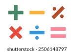 A set of Math icons. Purple arithmetic plus, minus, equal, multiply and divide signs isolated on white background. Vector design elements 