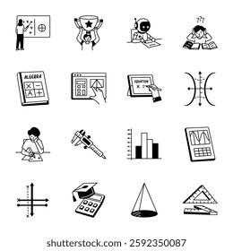 Set of Math Study Doodle Style Icons 
