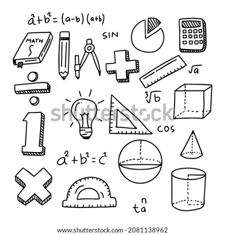 Set of mathematic doodle with cute design isolated on white background