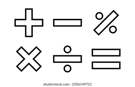 A set of mathematical calculation symbols. multiplication, division, addition, subtraction, percent, result. isolated on a white background. Vector design elements 