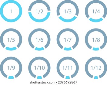 Set mathematical fractions parts of ring template for infographics. Vector illustration.