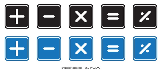  set of mathematical signs. plus, minus, divide, multiply, equal. round buttons for the calculator. vector illustration isolated on white background.
