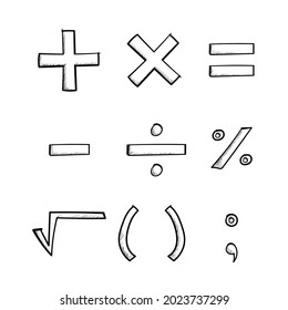set of Mathematical symbol icons in hand drawn doodle style, vector illustration 